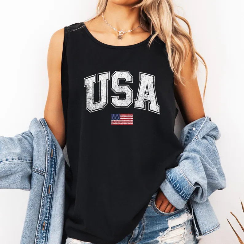 Vintage USA Flag Fourth of July Patriotic Tank Top gallery