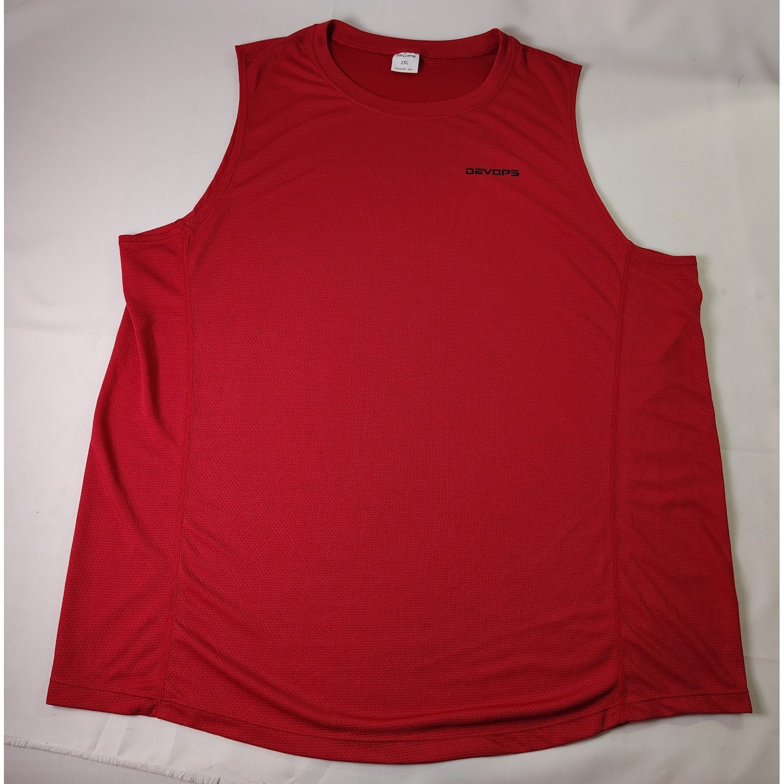 Devops Men's 2XL Red Mesh Tank Top Sleeveless Gym Workout Training Shirt gallery