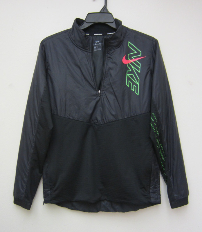 NIKE Running TRACK TOP ELEMENT 1/4 ZIP BLACK/GREEN MEN'S SZ M. BV5419 010 gallery