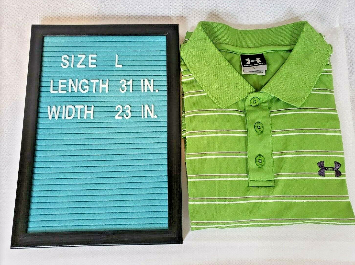 UNDER ARMOUR Mens Polo Shirt Size Large - Green with White & Red Stripes gallery