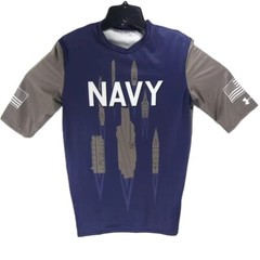 New Under Armour Men’s Blue Gray Large US Navy Shirt Rash Guard Lightweight