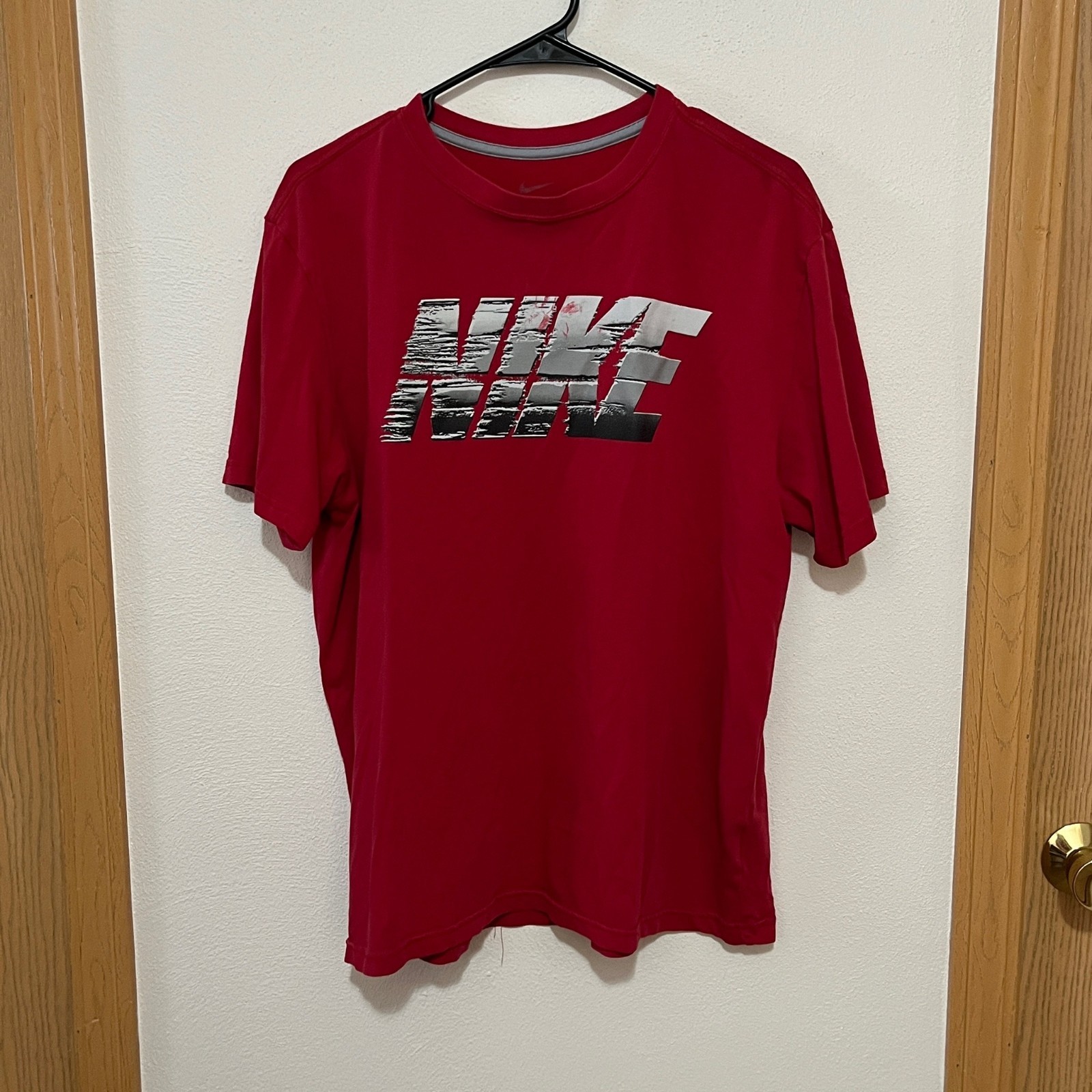 Nike Dri-Fit Red T-Shirt with White and Black Logo (Large) Some wear on logo gallery