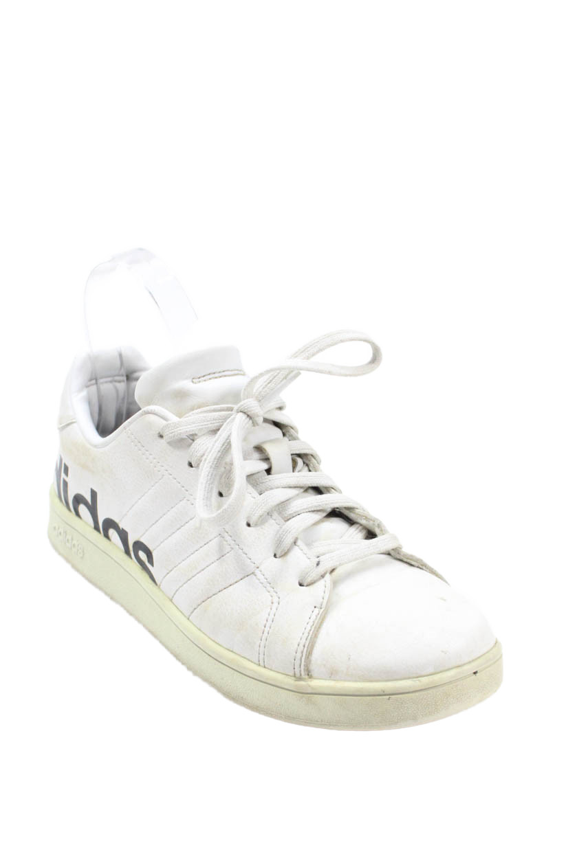 Adidas Womens Lace Up Round Toe Side Logo Low Top Sneakers White Leather Size 4 gallery