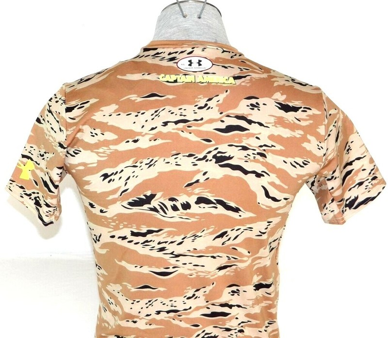 Under Armour Captain America Brown Camo & Neon Yellow Compression Shirt Mens NWT gallery