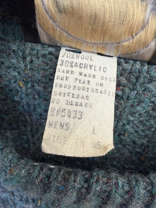 Northern Isles Sweater Men’s L Green Ramie Waffle Knit Fisherman Chunky Wool gallery
