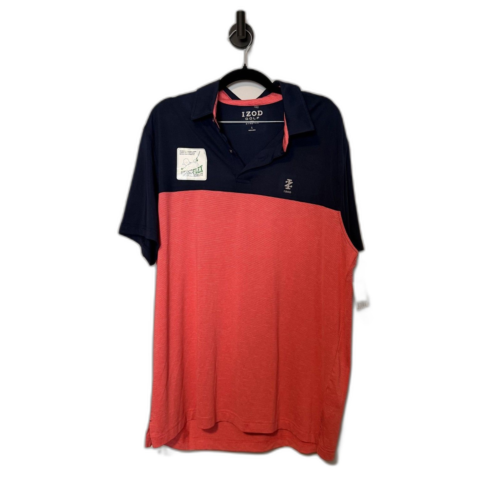 IZOD Golf Polo Shirt Men’s Large Blue Pink Colorblock Stretch Performance NWT gallery