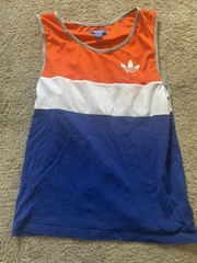Adidas Originals Trefoil Tank Top Mens M Orange & White & Blue Colorblock -RARE