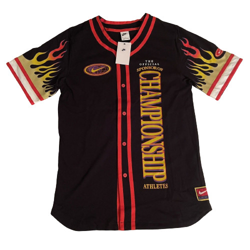 Nike Americana Top Flames Button Shirt Black Orange DV9642-010 Men Size M + XL