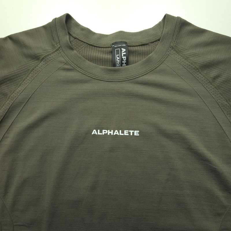 Alphalete Men Shirt Large Green Brown Tint Long Sleeve Athletic Gym Training Tee gallery
