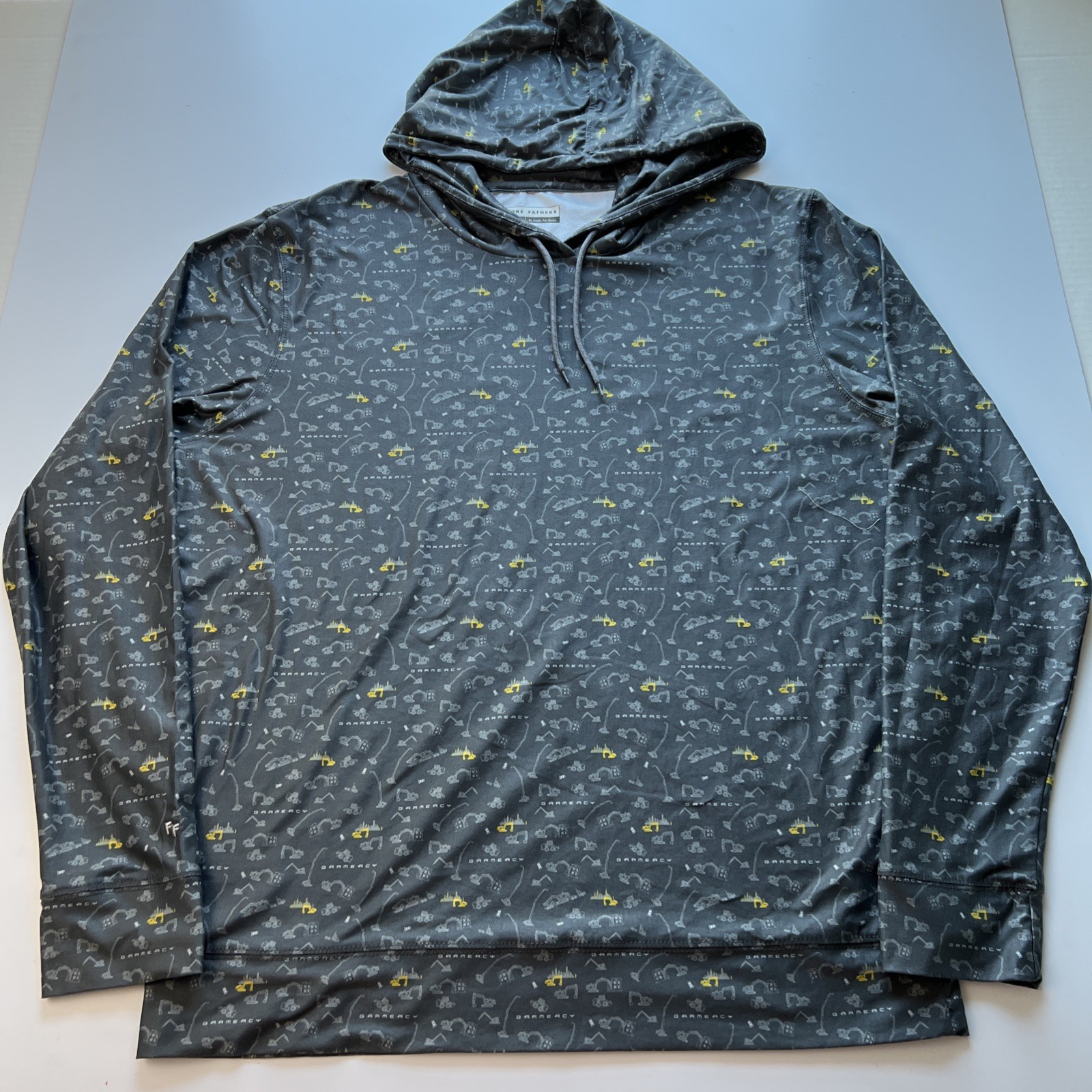 Fore Fathers Golf Hoodie Men's Medium Gray AOP Contruction Bulldozer Crane Print gallery