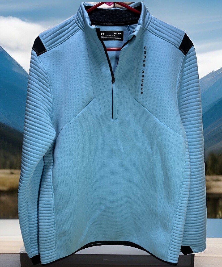 Under Armour Golf Half Zip Men’s M Pullover Light Blue w Dk Blue Trim Coldgear gallery