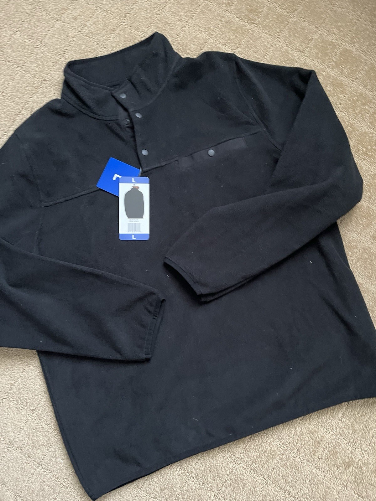 32 Degrees Heat 1/4 Snap Collar Fleece Pullover Black NWT size Large gallery