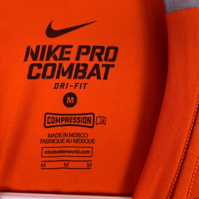 Nike Pro Combat Dri-FIT Compression Shirt Mens Medium Orange Long Sleeve Workout gallery