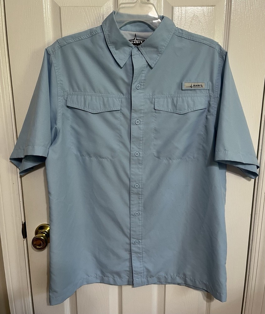 Habit Men's Lt. Blue Medium Short Sleeve 40+ Solar Factor Fishing Shirt