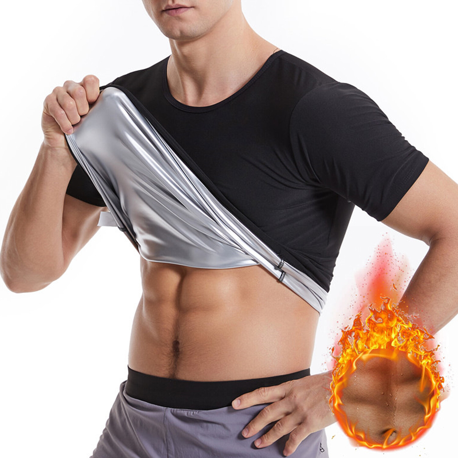 Men’s Premium Slimming Shapewear Sweat Sauna Waist Trainer Thermal T-Shirt Vest gallery