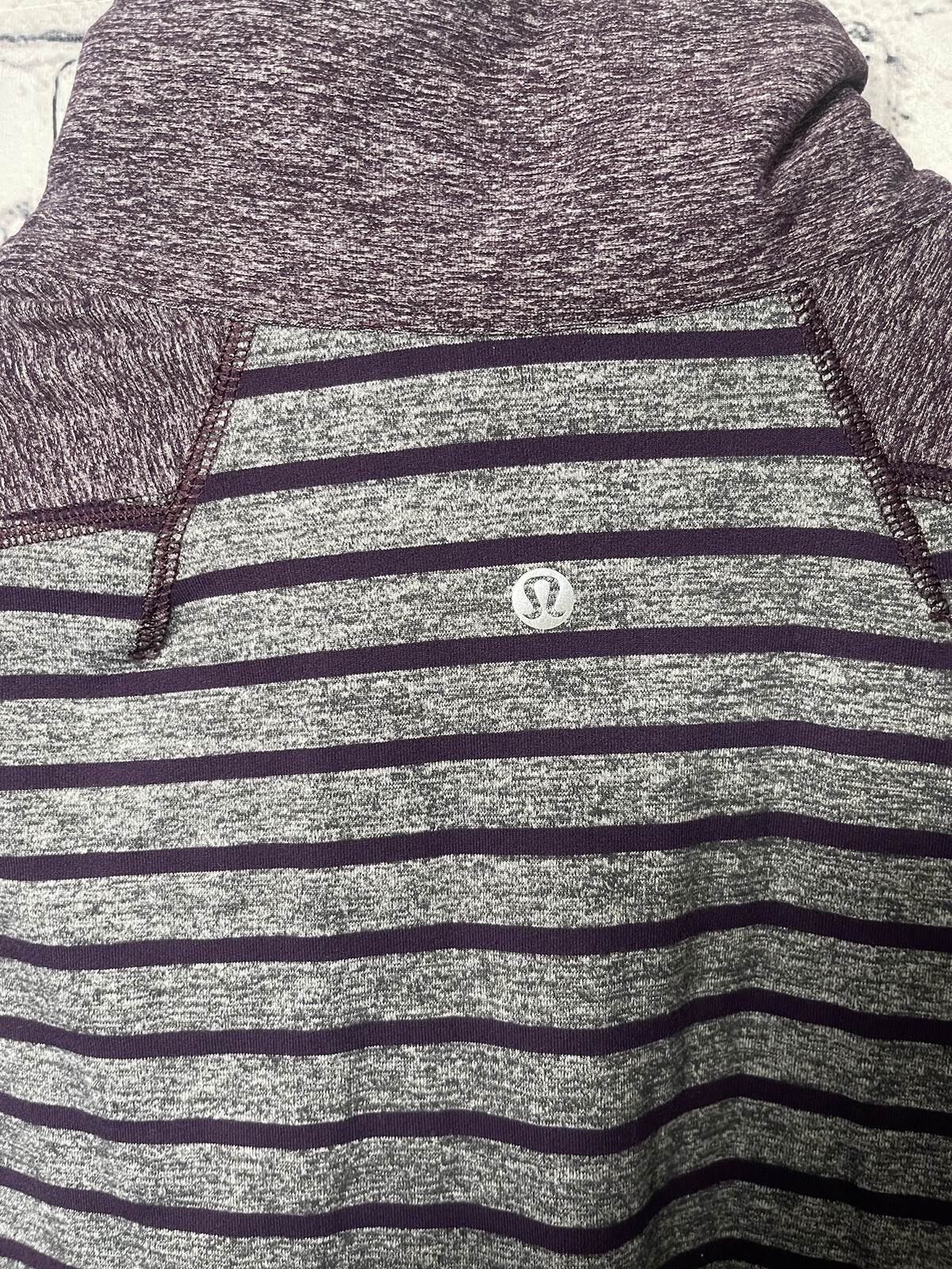 Lululemon Shirt Men 1/4 Zip Pullover Gray Purple Striped Mock Stretch Yoga N18 gallery