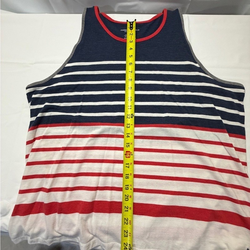 American Eagle Outfitters Navy, White & Red Striped Men's Tank Top gallery