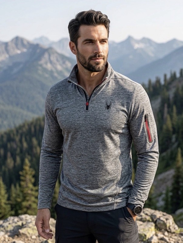 Spyder Active Men's S Gray 1/4 Zip Mock Neck Long Sleeve Polyester Pullover gallery