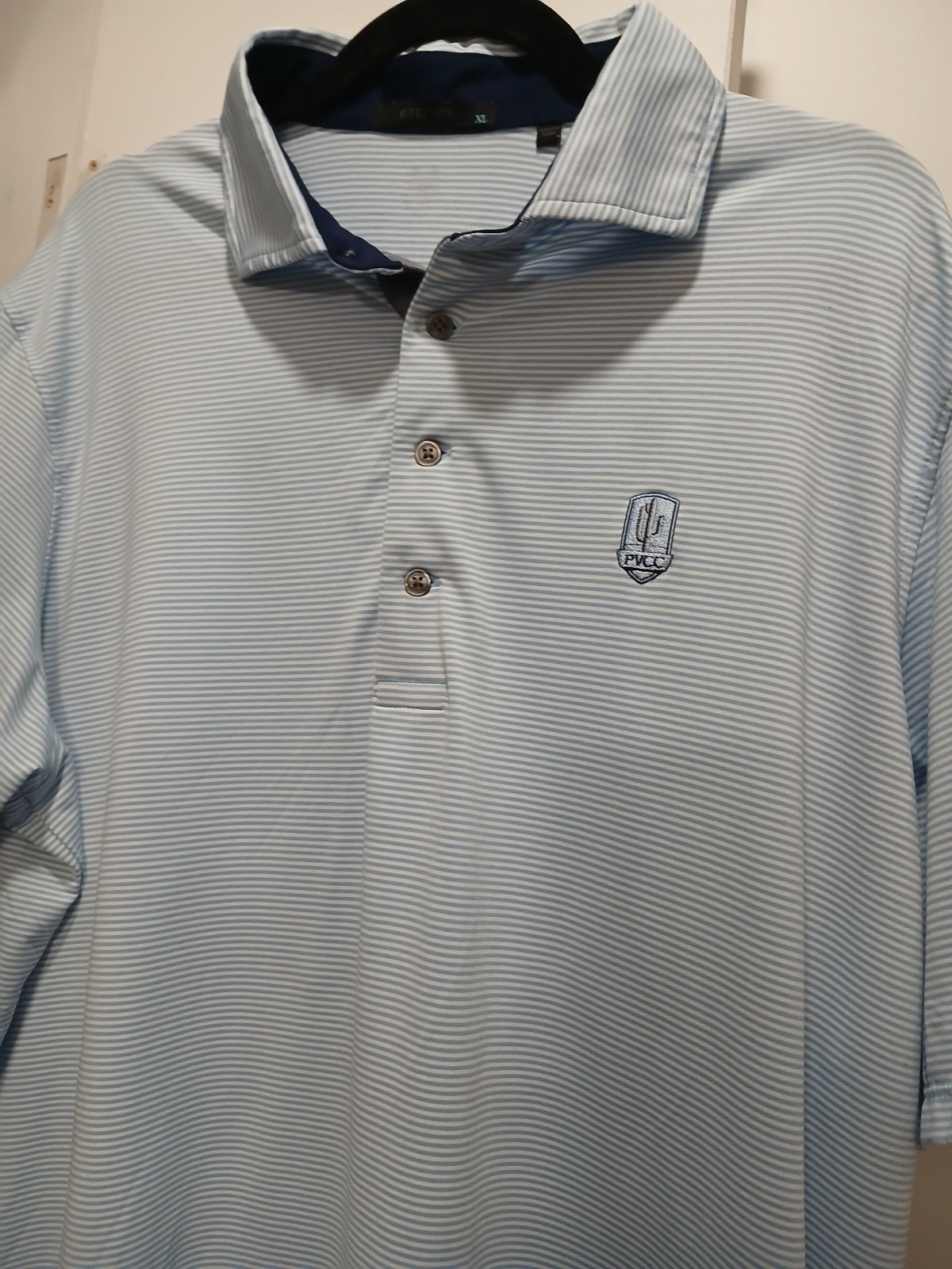 Greyson Golf Polo Shirt Performance Mens Size XL Wolf Logo Blue striped gallery