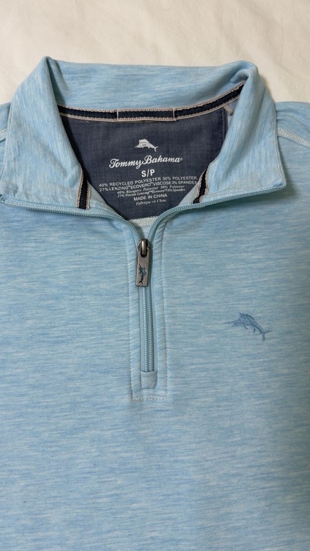 Tommy Bahama Mens S/P Blue Heather Quarter Zip Pullover Performance Top gallery