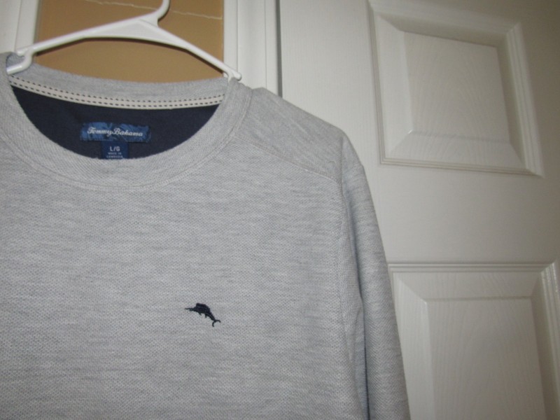 TOMMY BAHAMA Men's Large Gray Pullover Shirt Lightweight Sweatshirt Logo Long Sl gallery