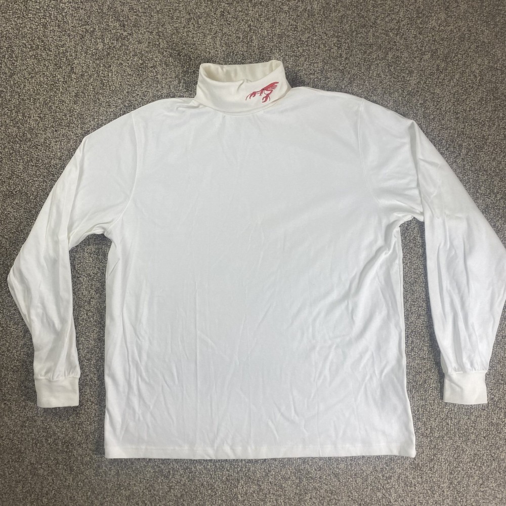 LANDS' END Shirt Mens XL 46-48 White Turtleneck Red Lobster Cotton Long Sleeve