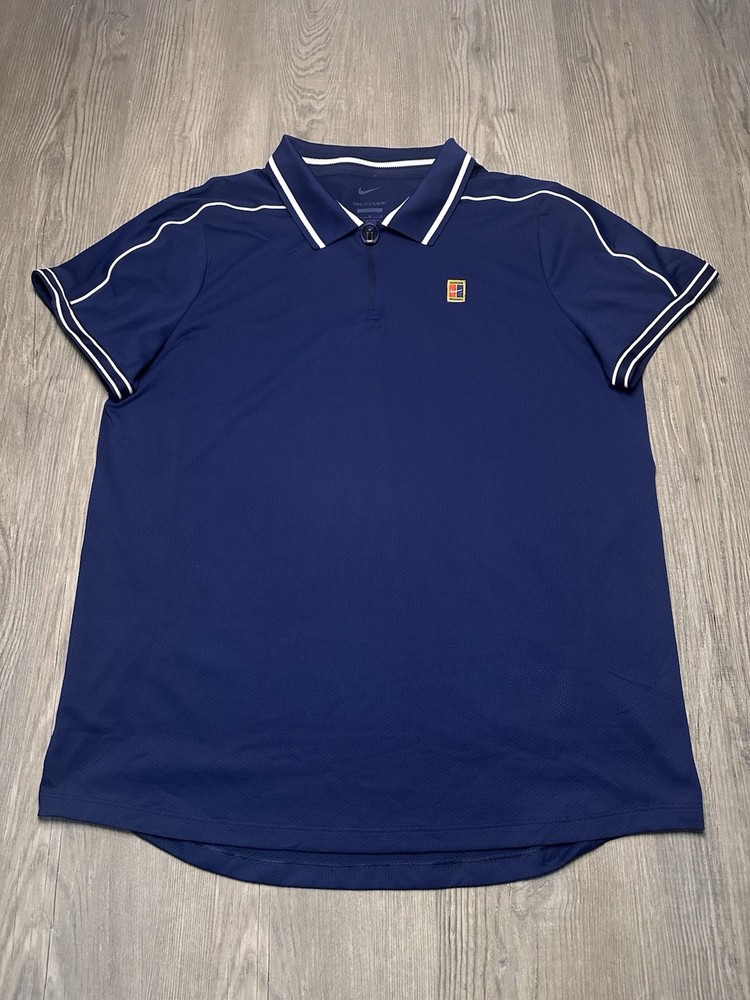 Nike Court Polo Men’s Size Large Dri Fit ADV Slim Fit Slam Logo 1/4 Zip Shirt