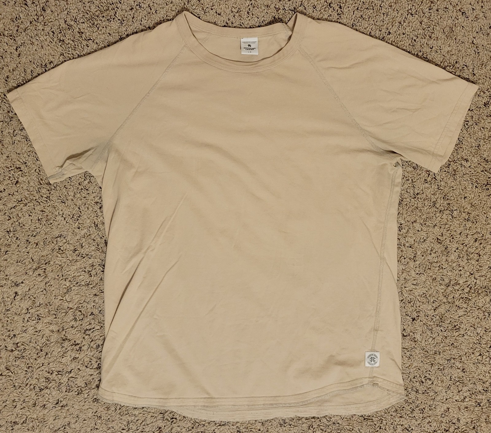 Reigning Champ Men's Activewear T-Shirt Size Large Tan Raglan Cotton Crew Neck gallery