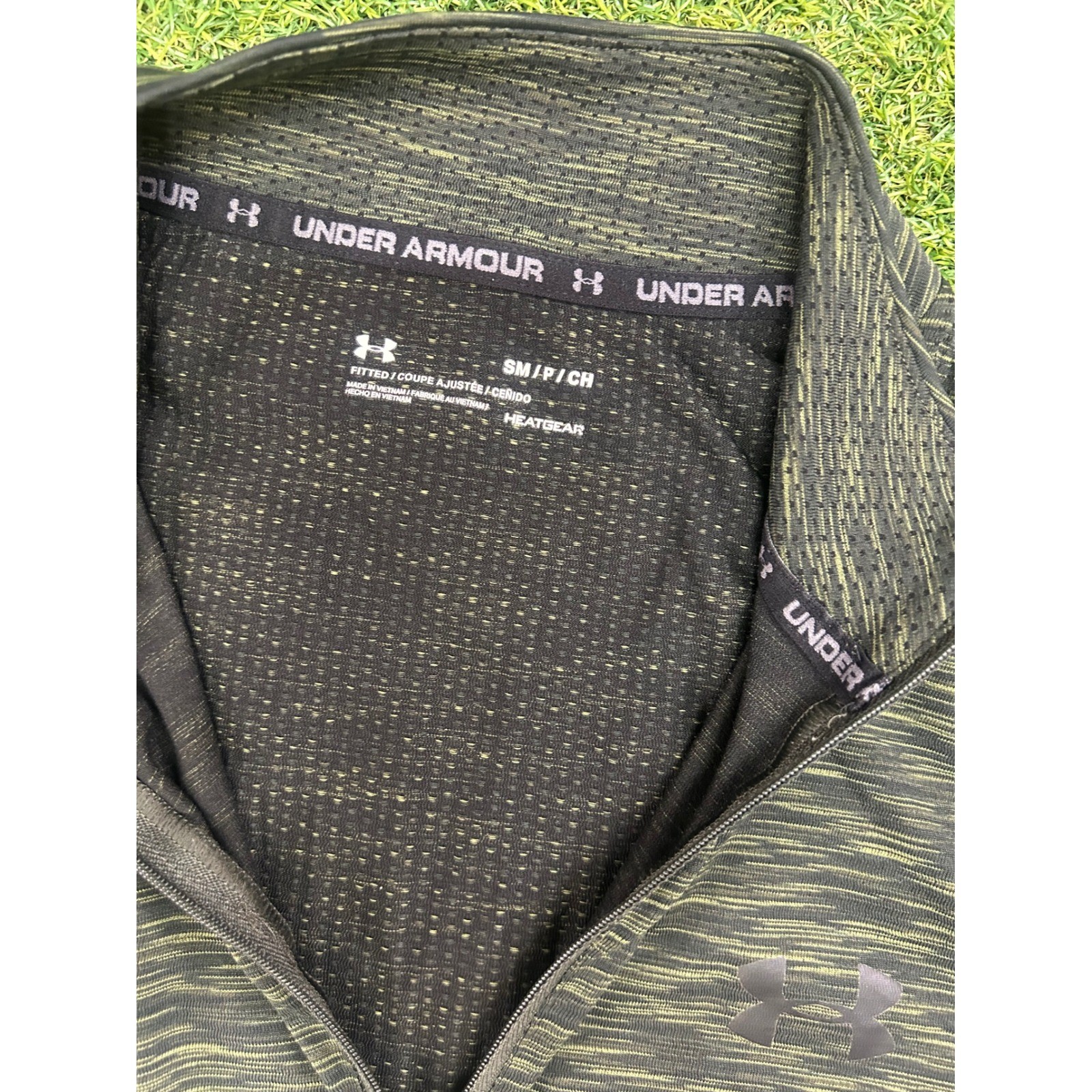 Under Armour HeatGear Mens Small 1/4 Zip Pullover Space Dye Olive Green Black gallery