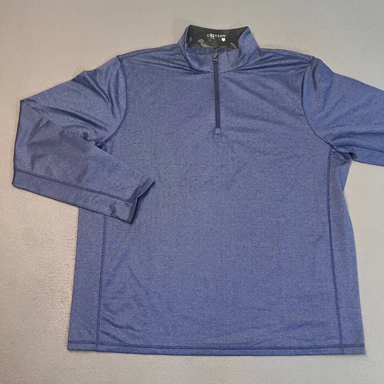 Greyson Mens 2XL Tate Herringbone Mockneck 1/4 Zip Pullover Blue Wolf Logo Camo gallery