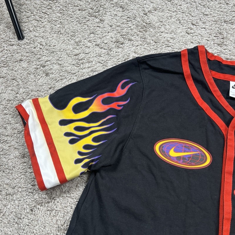 Nike Americana Top Flames Button Baseball Jersey Shirt Black Orange DV9642 Large gallery