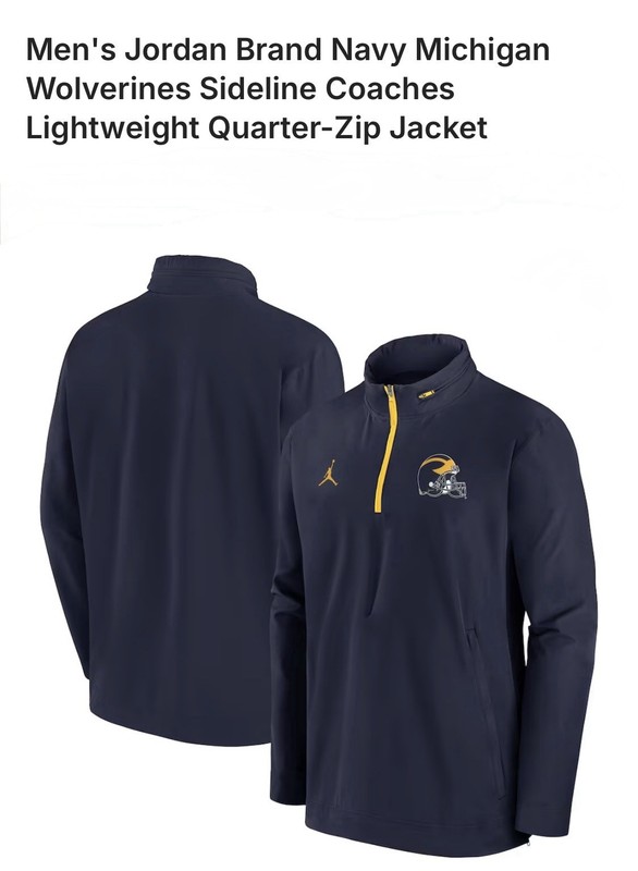 Jordan Brand Men’s Michigan Wolverines Sideline Coaches 1/4 Zip Jacket | Large gallery