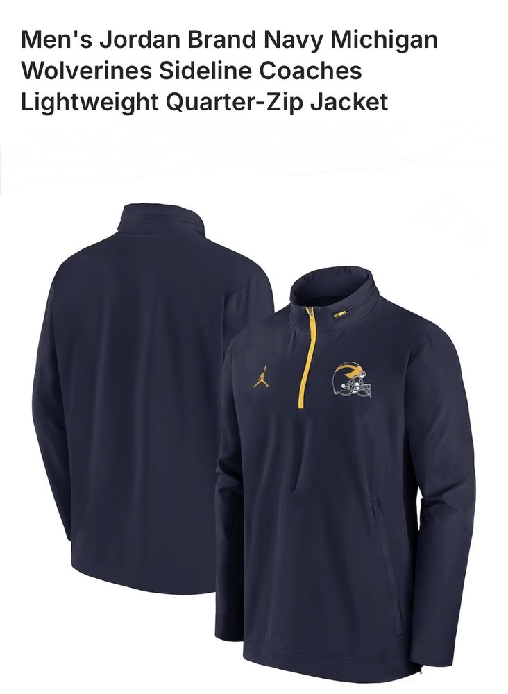 Men’s XL Jordan Brand Michigan Wolverines Sideline Coaches 1/4 Zip Jacket