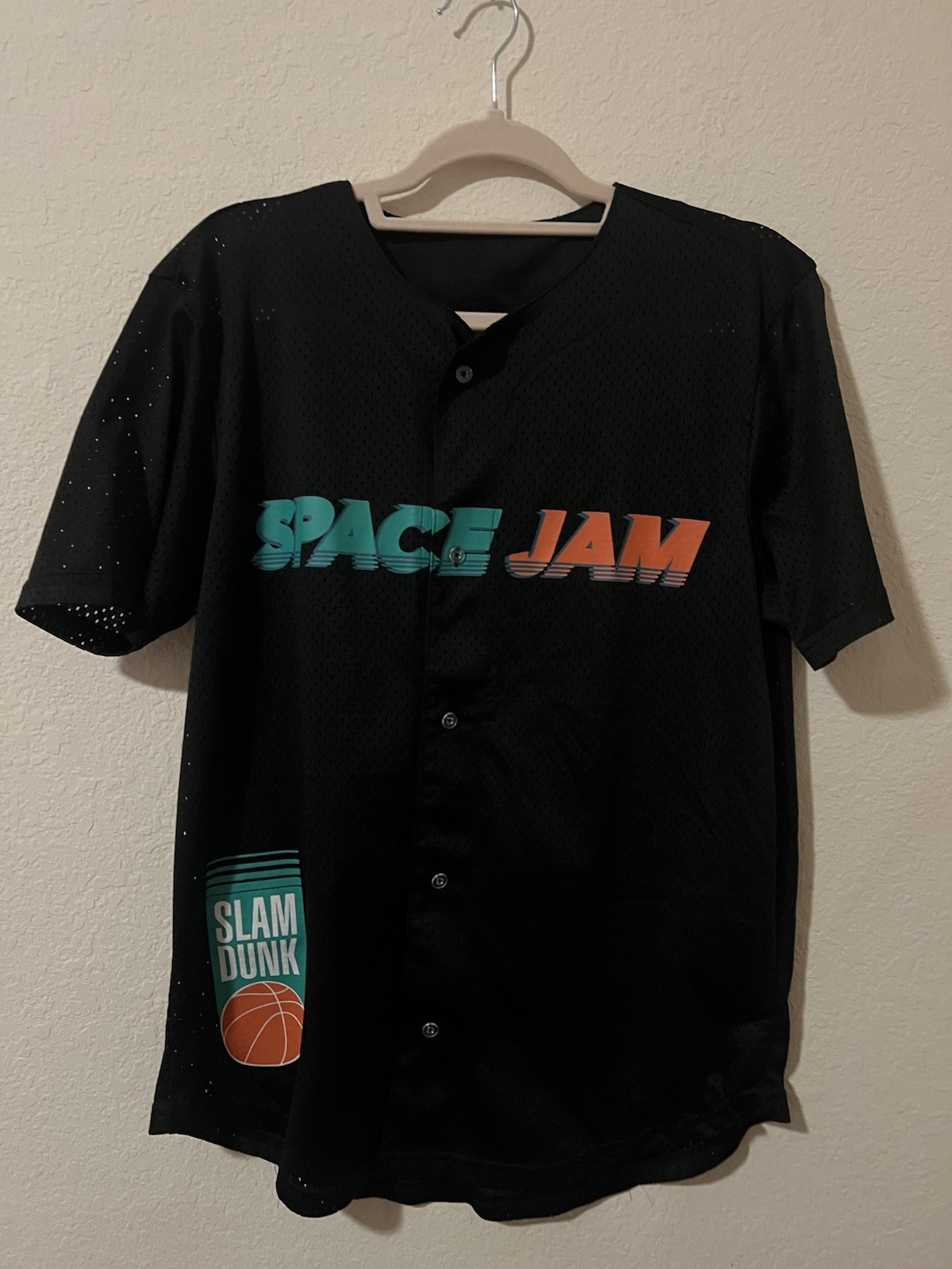 Space Jam Tune Squad Baseball Jersey Shirt Black Mesh Button Front Size M gallery