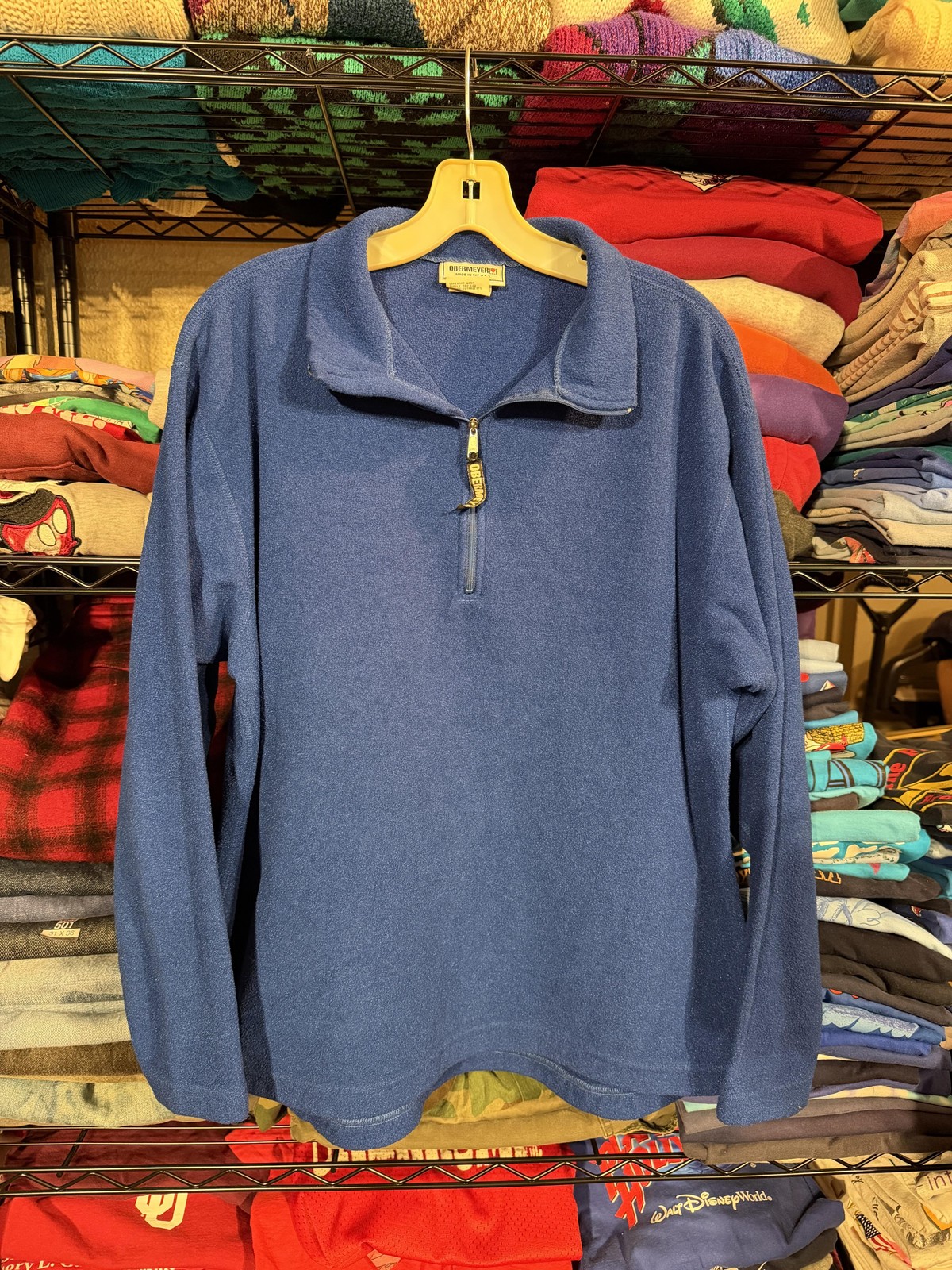 Vintage Obermeyer Sweatshirt Mens Large Blue Fleece 1/4 Zip Made USA 90s gallery