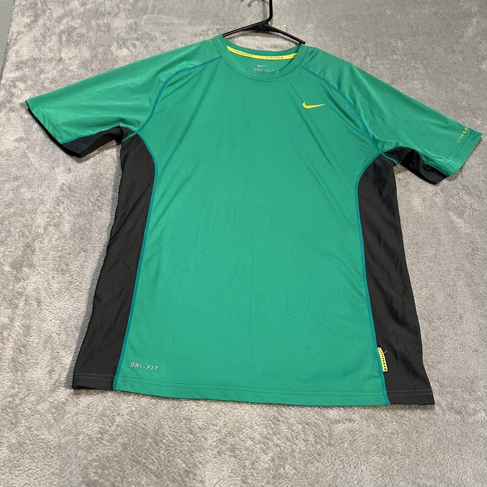Nike Livestrong Dri-Fit Shirt Mens Large Green Black Running Athletic Tee