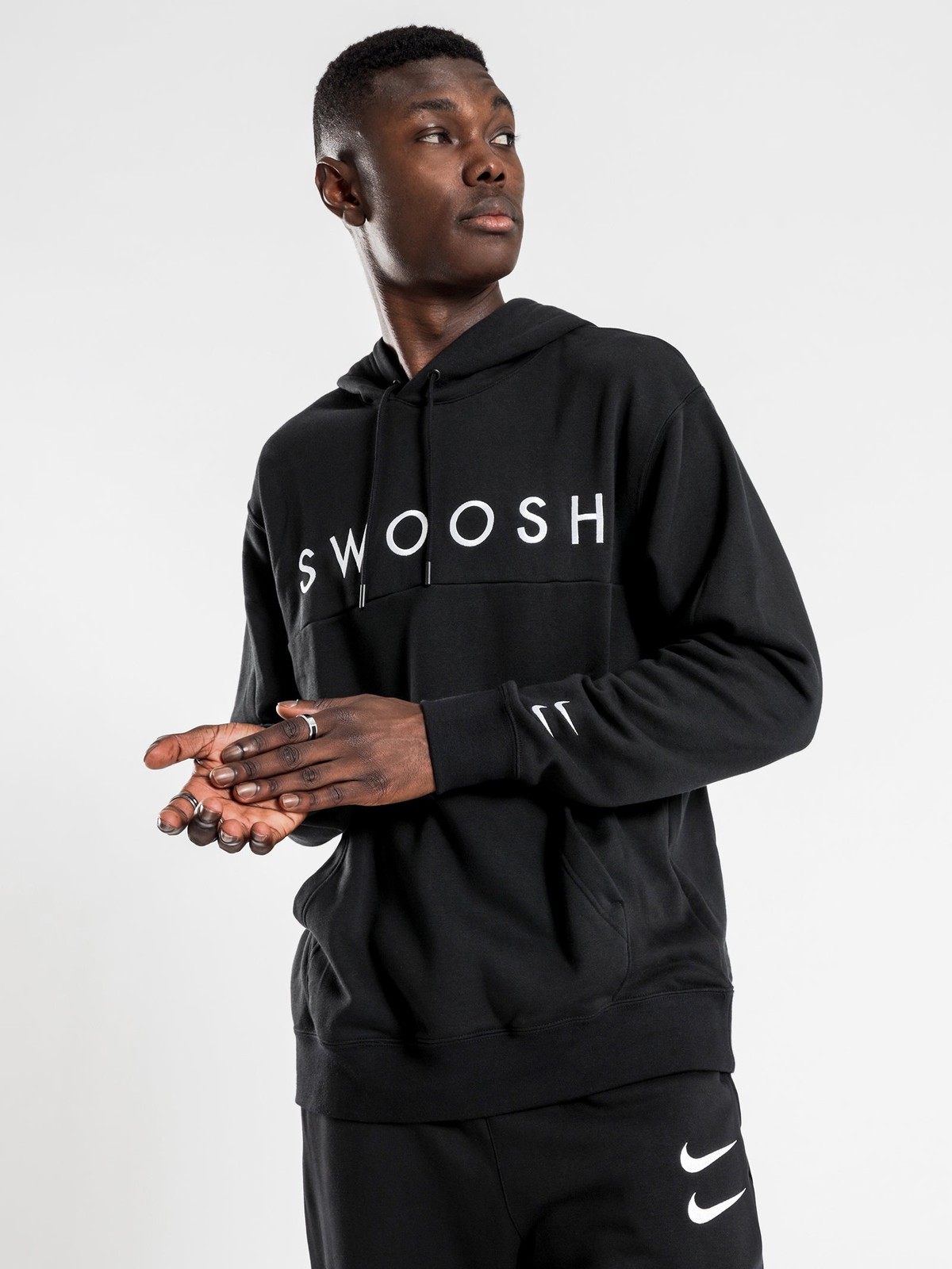 Nike Sportswear Embroidered Swoosh Graphic Pullover Hoodie black sz LARGE gallery