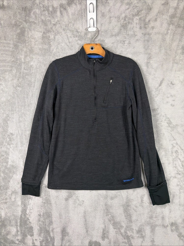 Terramar Climasense Base Layer Shirt Mens Small 1/4 Zip Wool Blend Thumbholes