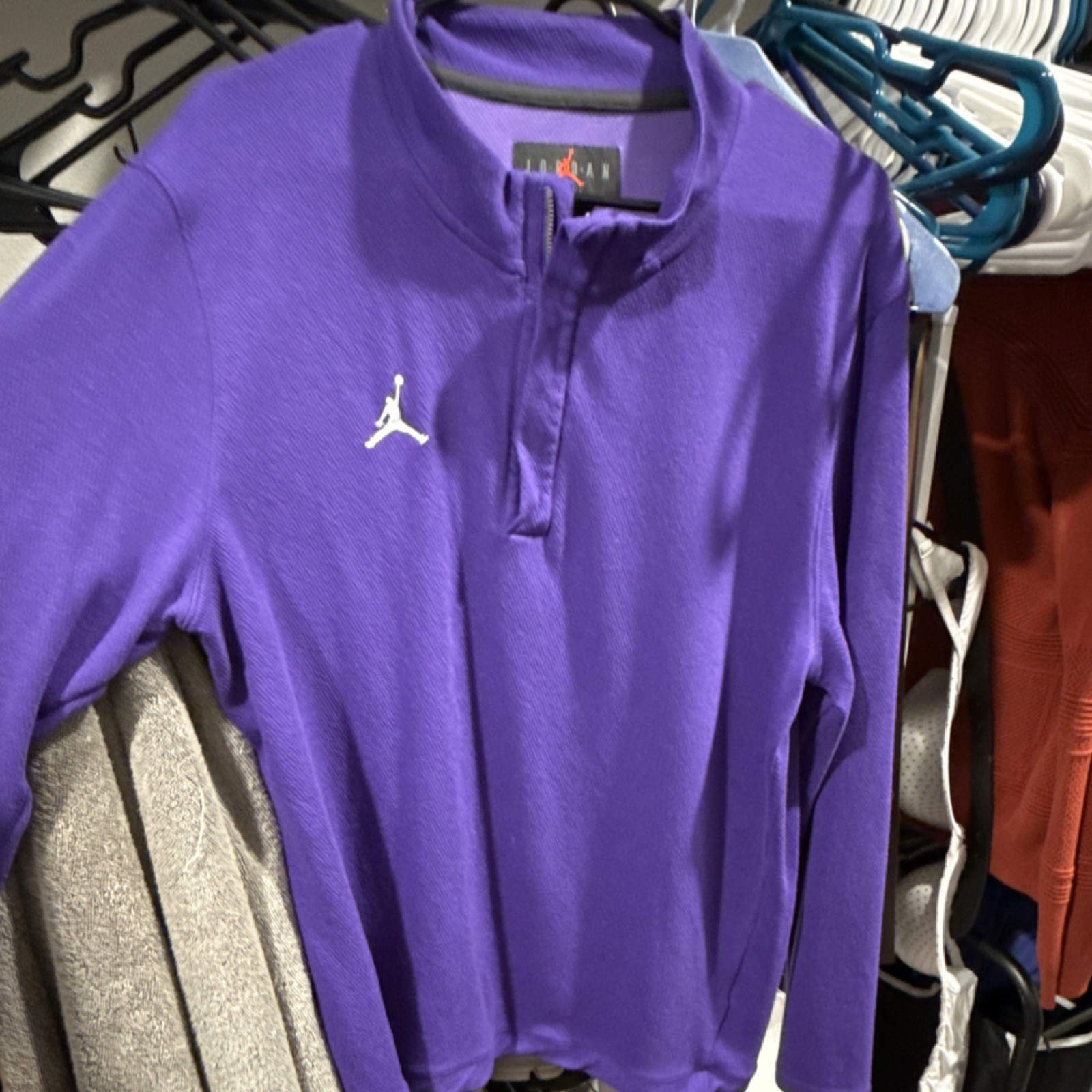 Jordan Men's Purple Long Sleeve Zip Activewear Top Logo Sports gallery