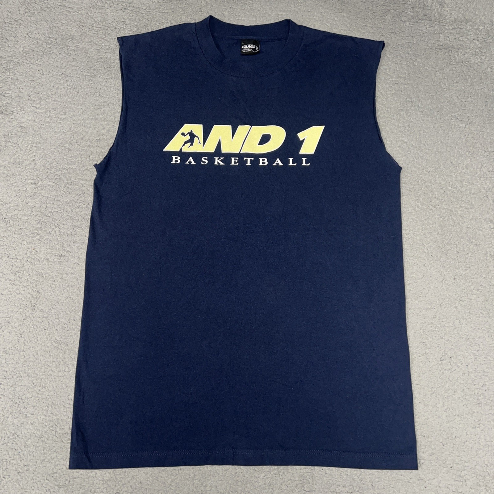 VTG And1 Basketball Tank Top Men's Size L Blue Muscle Training Shirt Made in USA gallery