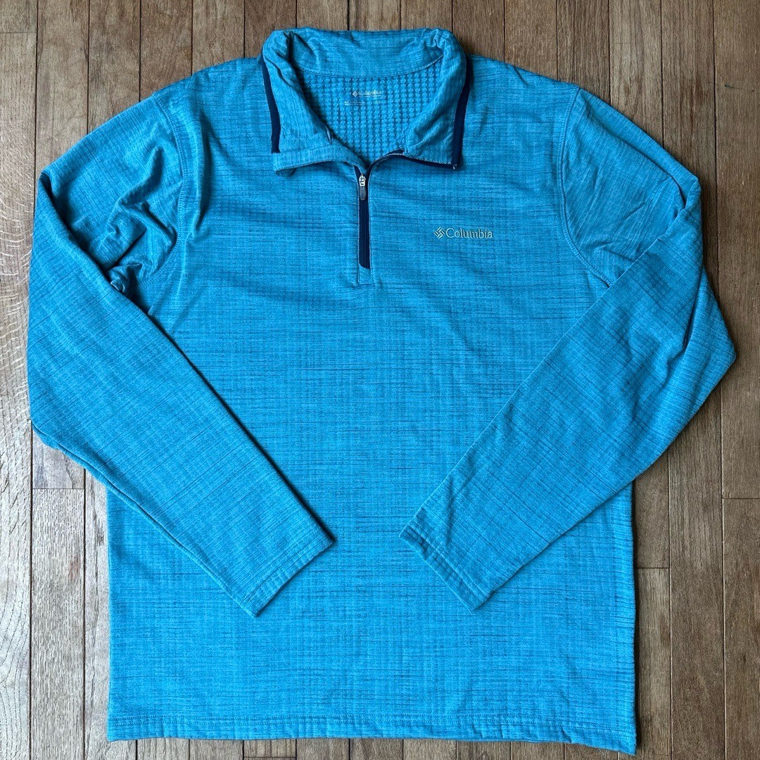 Columbia Pullover Quilted Men Large Turquoise QuarterZip Collared Outdoor Sporty gallery