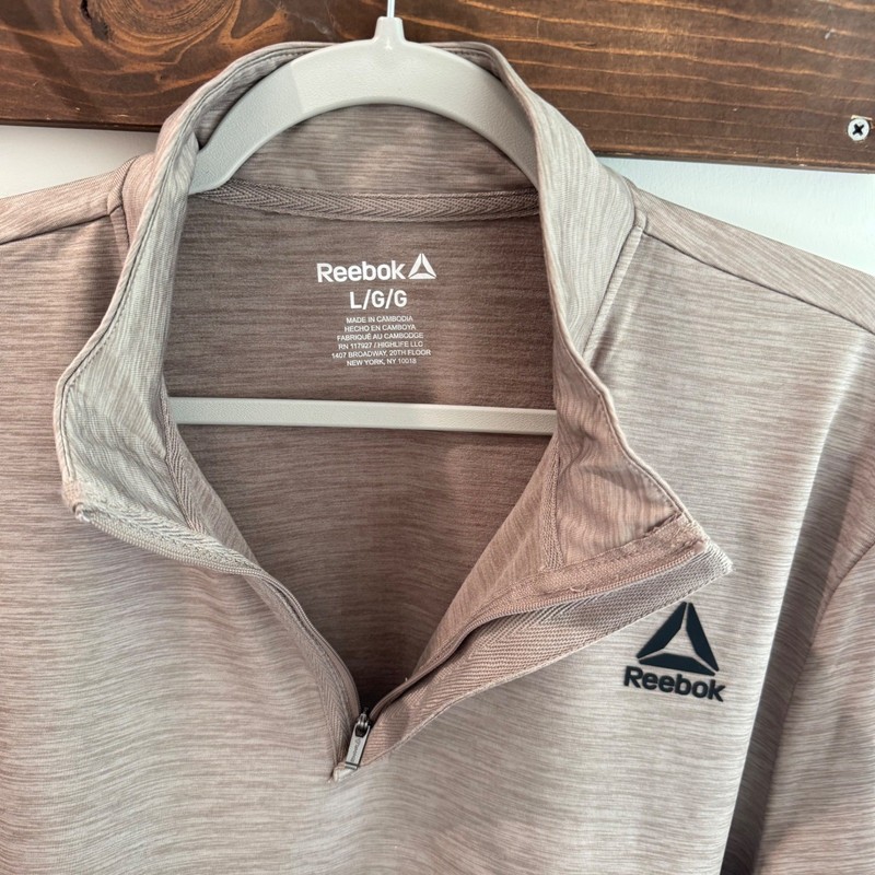 Reebok Mens 1/4 Zip Mock Driftwood Heather Slim Fit Pullover Large gallery