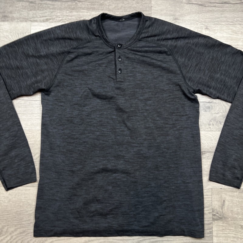 Lululemon Metal Vent Tech Charcoal Gray Henley Long Sleeve Top Mens Large gallery
