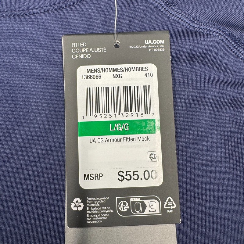 Under Armour ColdGear Fitted Mock Long Sleeve Shirt Base Layer Blue Men's Size L gallery