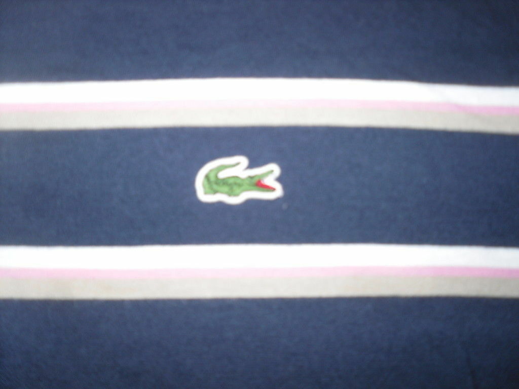 Lacoste Shirt Size 7 Alligator Light Blue White Pink Brown Stripes Polo Golf gallery