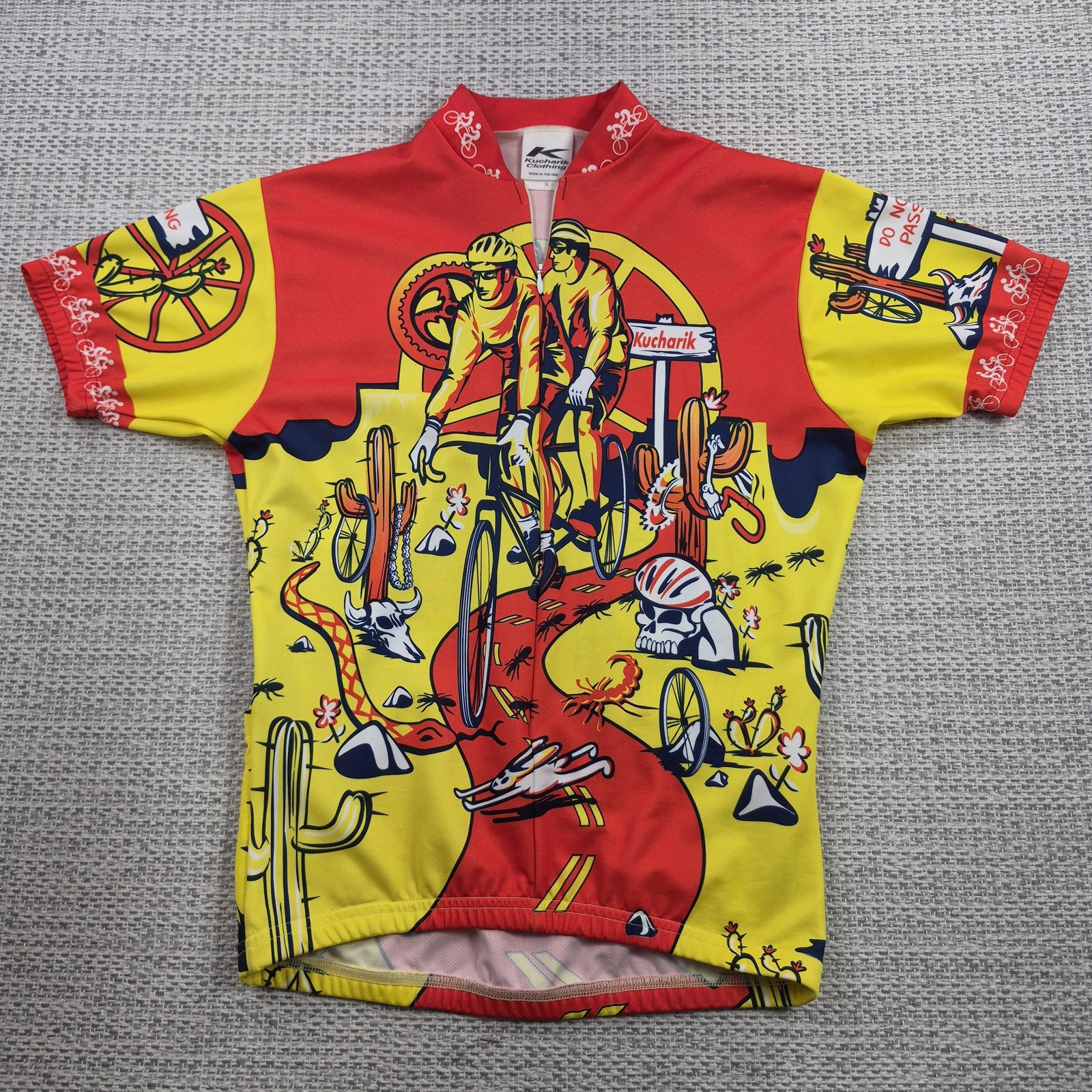Kucharik Cycling Jersey Mens Small Red Yellow Desert Graphic 1/4 Zip Bike Shirt gallery