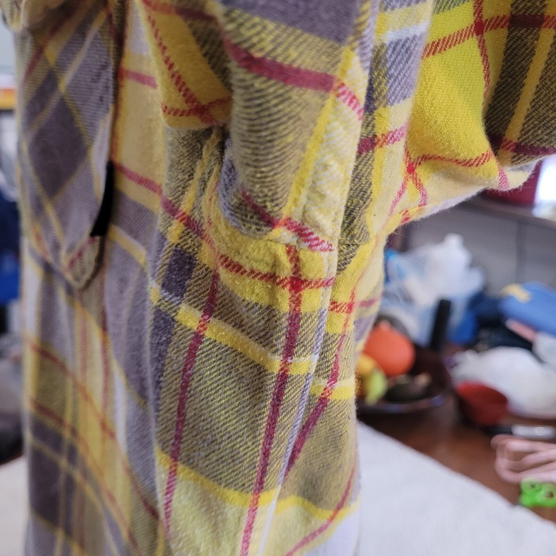 Burton Flannel, Men's Medium. Light, Yellow w/ Grey& Red Plaid. Long Sleeve. gallery