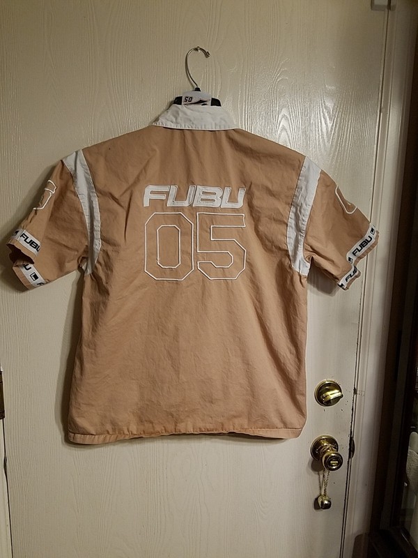 Fubu Sports The Collection Beige Button Up Short Sleeve Shirt Fubu 05 Embroidery gallery