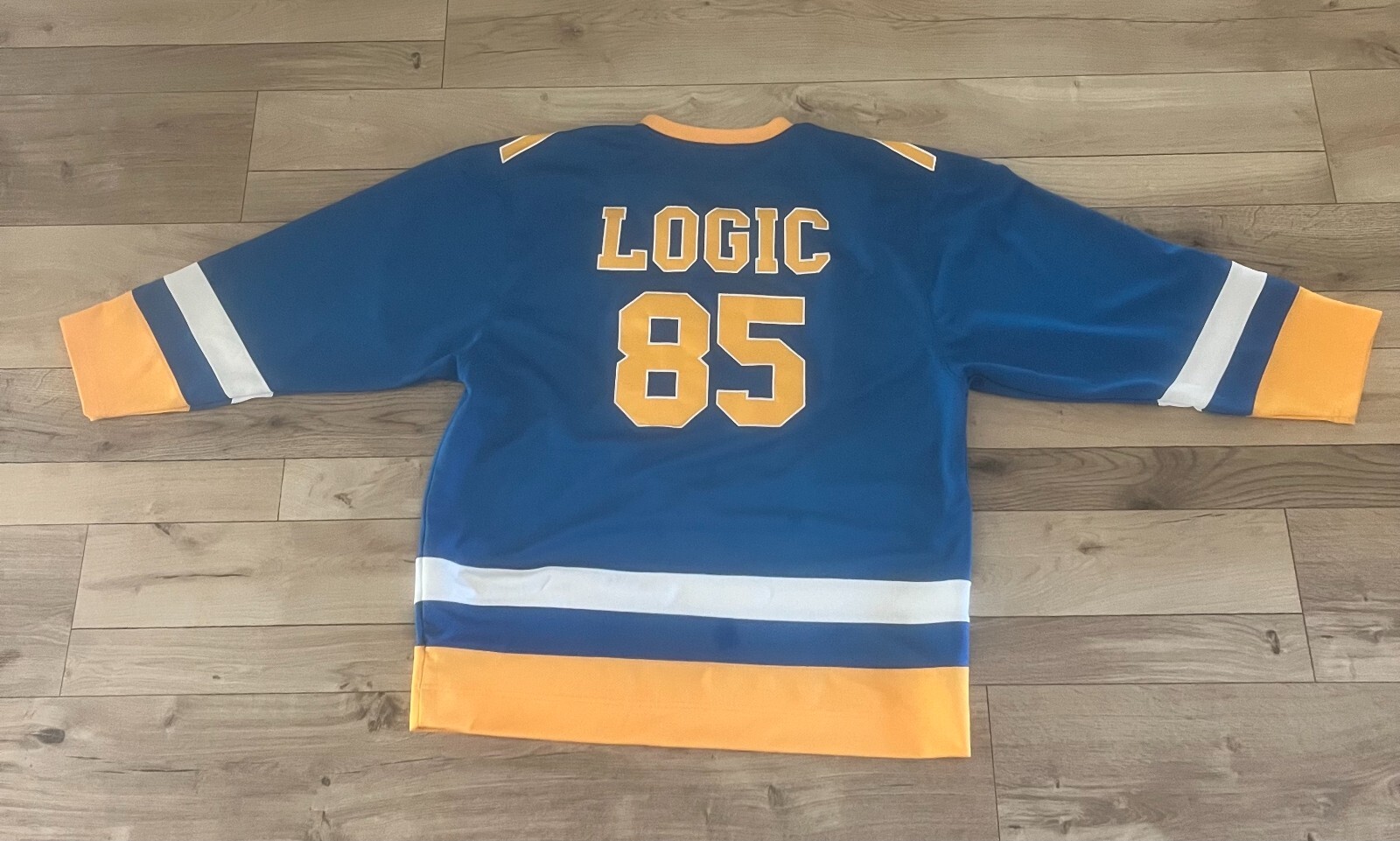 Logic Everybody Tour Blue/Yellow #85 Hockey Jersey, Size L, Worn Once gallery