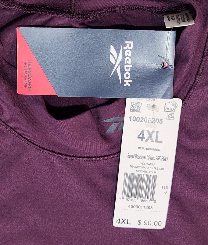Reebok Speed Baselayer L/S Featuring RBK Fire+ Purple Men’s Size 4XL $90 NWT gallery